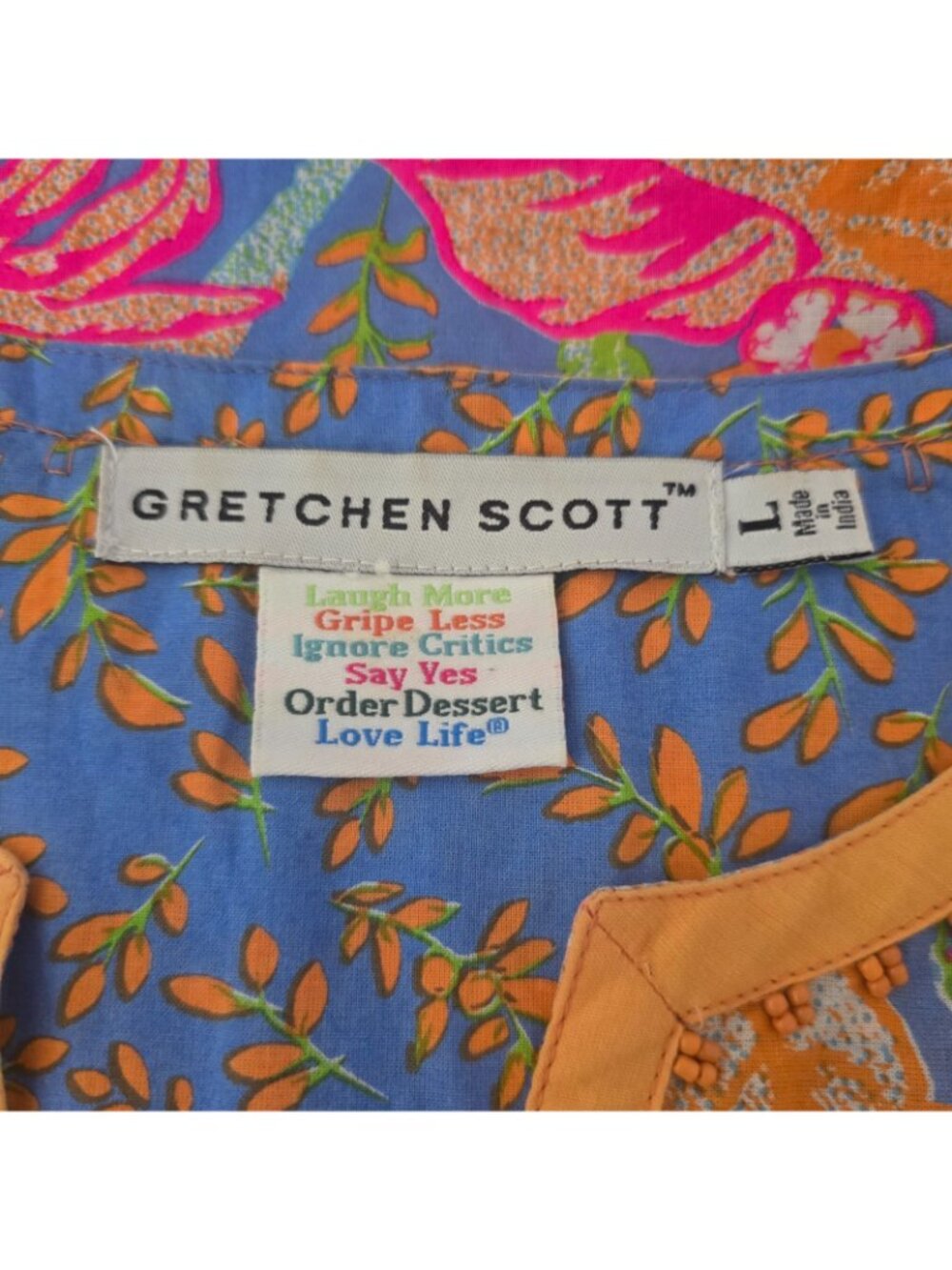 Gretchen Scott Resortwear Split Neck Tropical Pullover Tunic 3/4 Sleeve Sz L - Picture 11 of 13